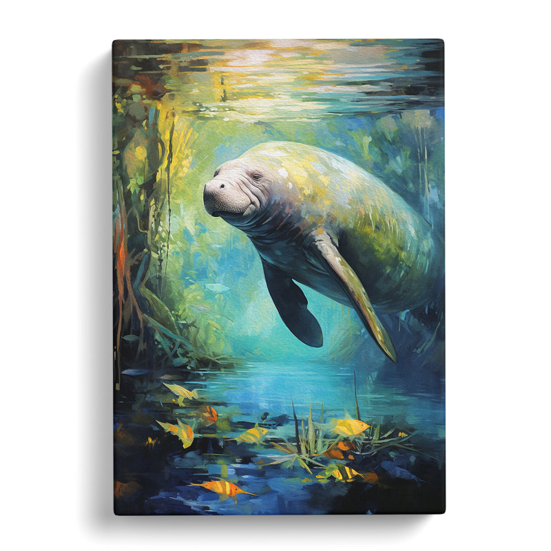 Manatee Expressionism Art - Wrapped Canvas, 76cm H x 50cm W x 3cm D