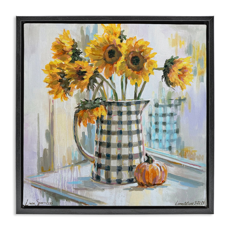«Morning Reflections Sunflower Impressionism Floater», art mural par Linda Sperruche, H 18 po x l 18 po