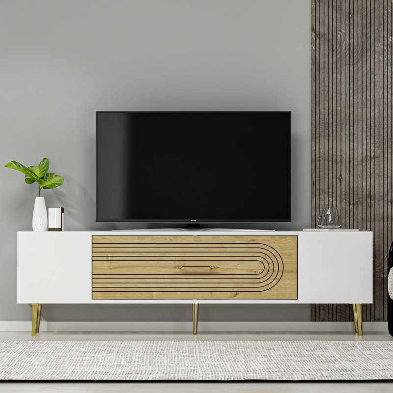 Olivia Unfinished TV Stand, White/Natural/Gold, 150cm