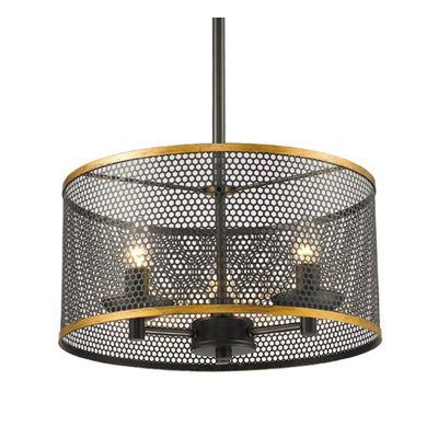 Virgil 3-Light Black and Gold Metal Mesh Shade Pendant