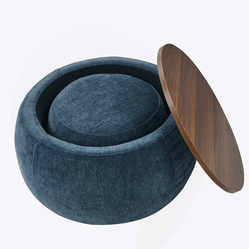 Repose-pieds rond avec rangement, fonction 2 en 1, comme table de bout et repose-pieds, avec petit siège (25 po x 25 po x 14,7 po)