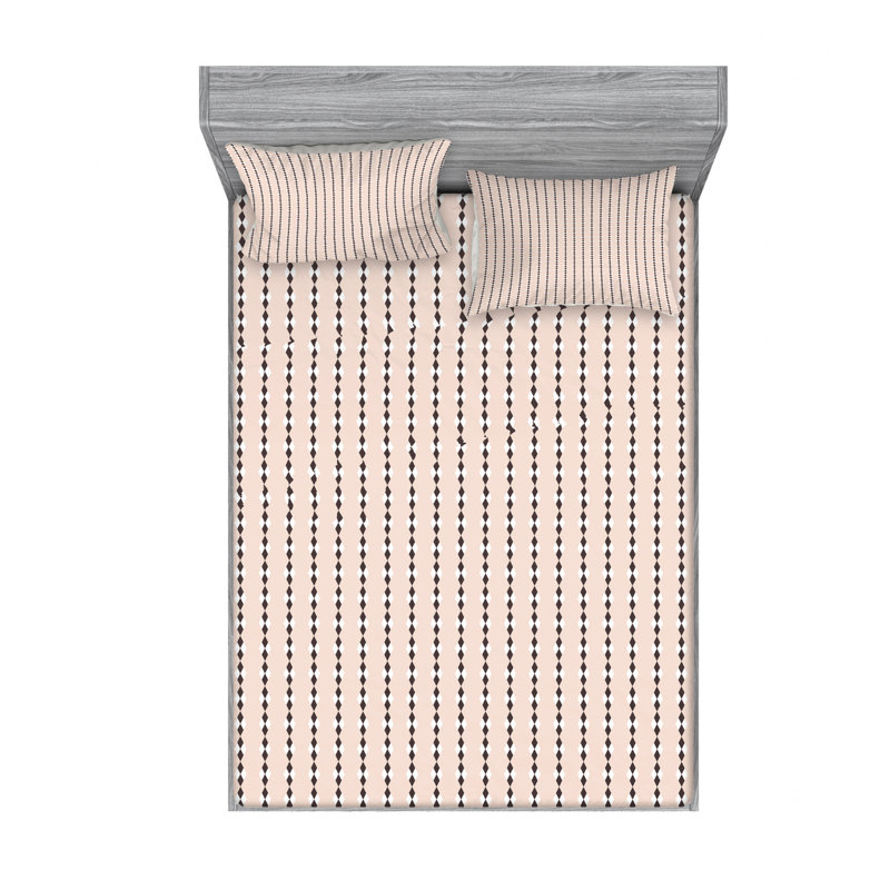 Microfiber Striped Sheet Set, Full Sheet Set with Fitted Sheet, Beige/Black Geometric 1