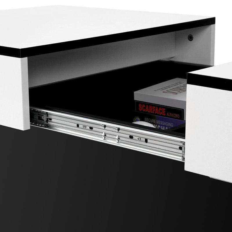 Table basse extensible avec rangement Modo, Blanc, Noir