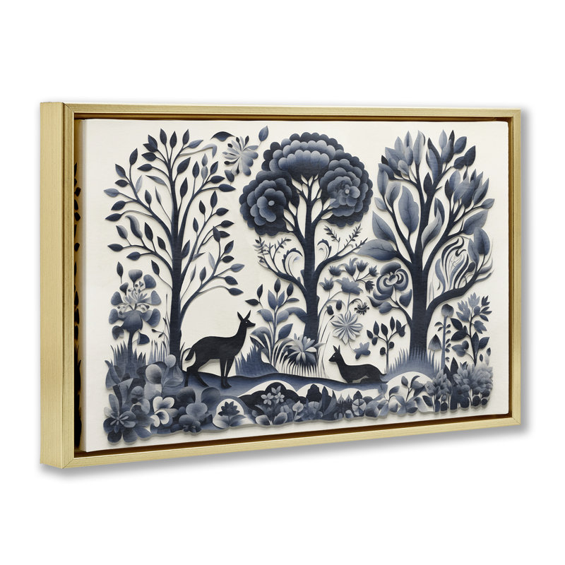 «Boho Forest Creatures», toile flottante encadrée par Sasha, Cadre flottant métallique doré, H 17 po x l 25 po