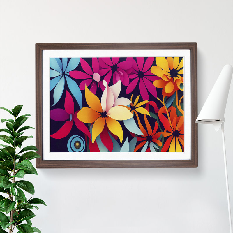 Magnetic Modern Flowers Abstract - Framed Print, 25cm H x 34cm W x 2cm D, Walnut