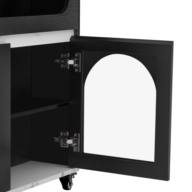 Kitchen Island With Extendable Dining Table, White Marble/Black
