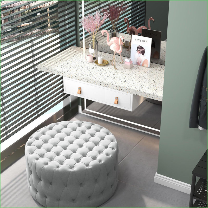 Repose-pieds capitonné en velours pour salon, vestibule et coiffeuse | Gris clair | Polyester