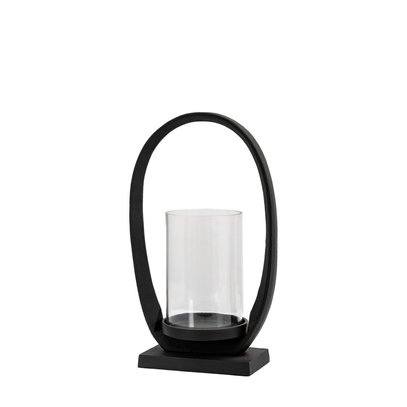 Aluminium / Glass Tabletop Lantern, 32.5cm H x 19.5cm W x 11cm D