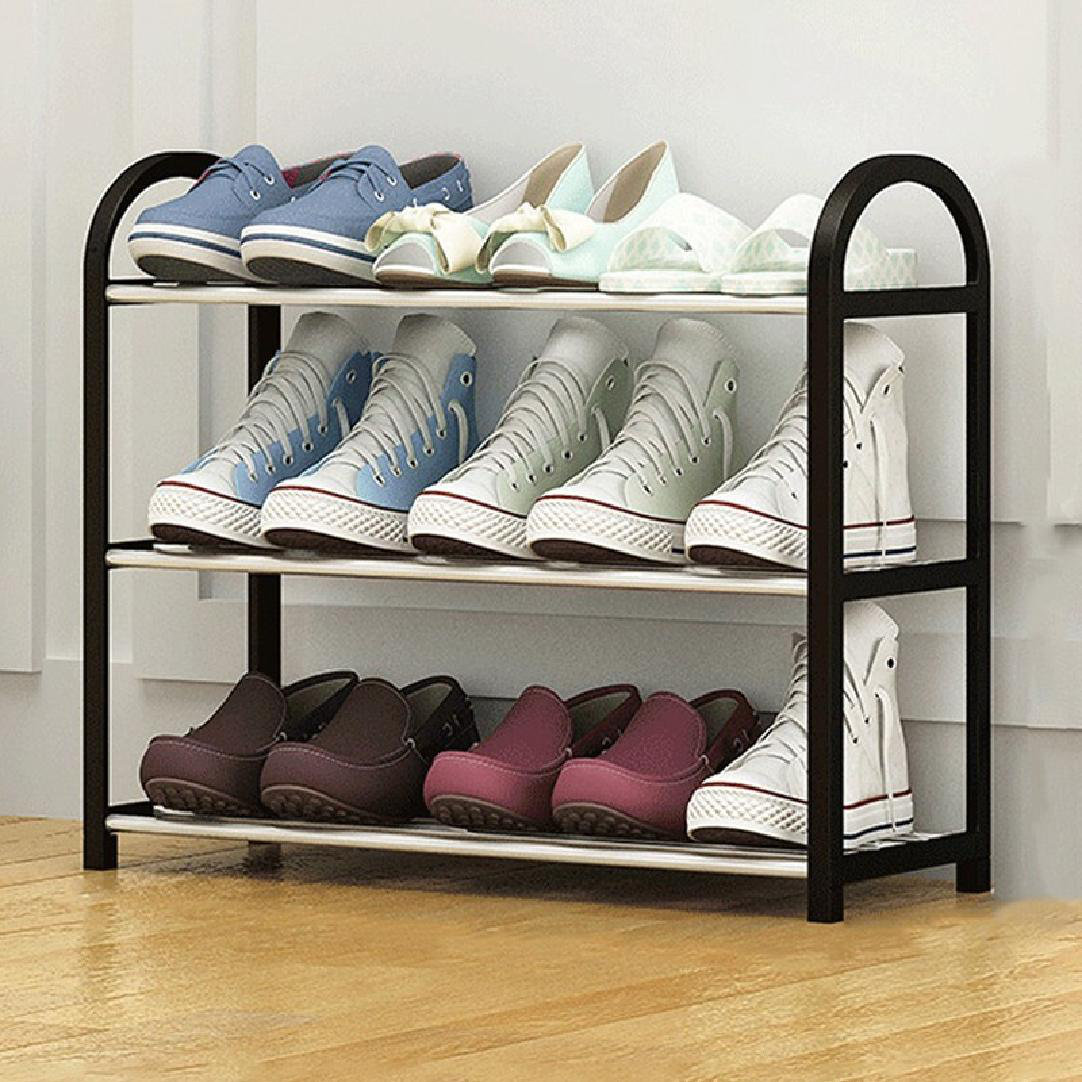 4-tier Small Shoe Rack, Black Color, Each Tier Reinforced With 4 Steel  Tubes