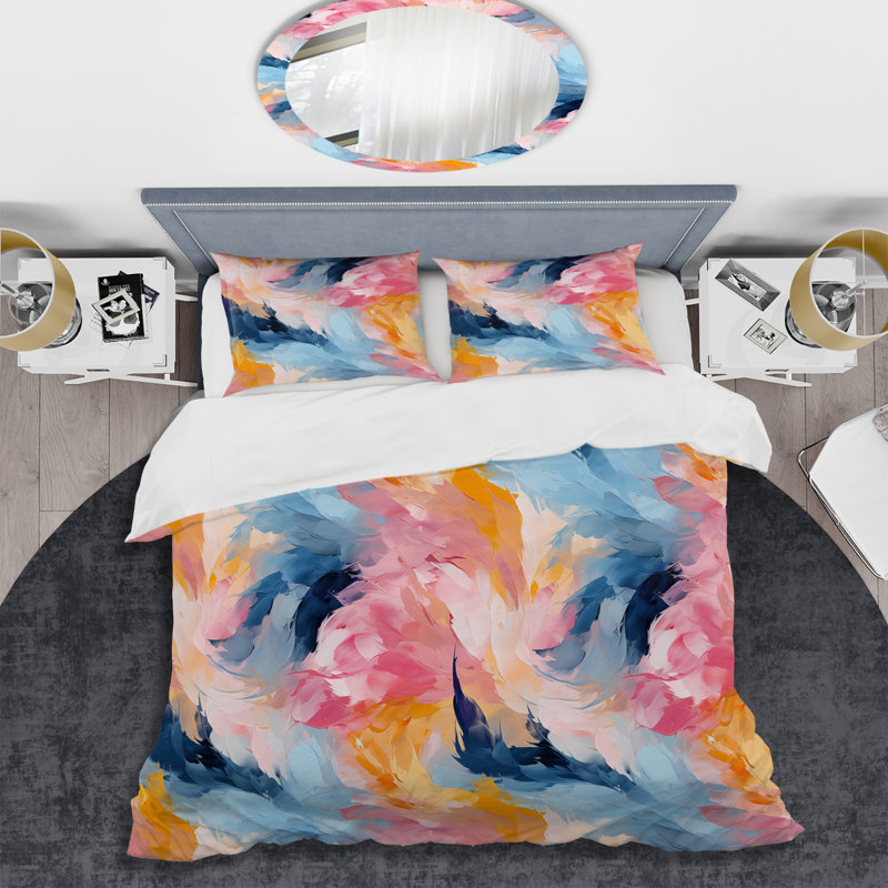 Ensemble de housse de couette rose et bleu Electric Swirls Infuse III, Housse de couette pour très grand lit et 2 très