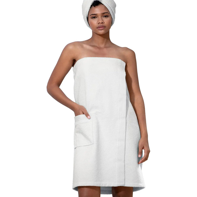 Peignoir au-dessus du genou avec poches MaKee, Blanc, XXL