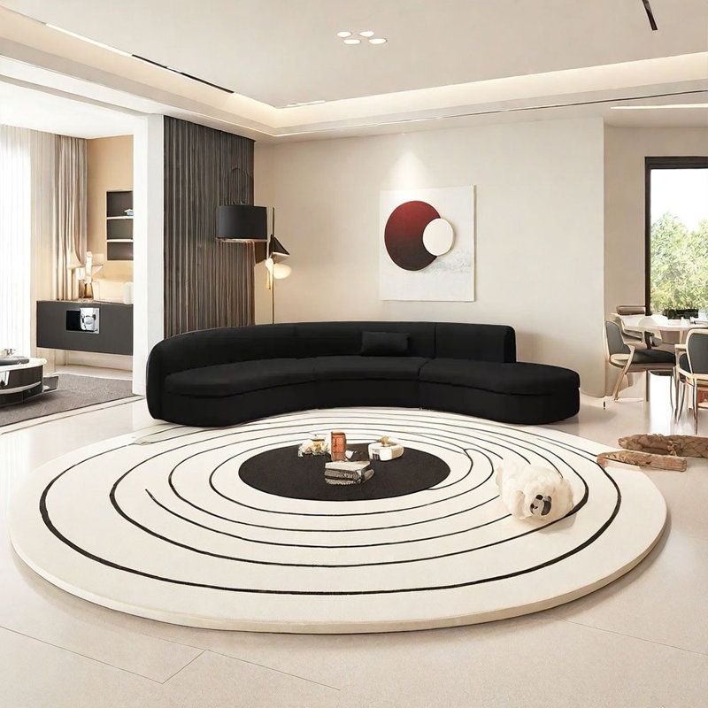 Canapé de coin noir semi-circulaire incurvé, H 25,59 po x l 149,61 po x P 35,43 po