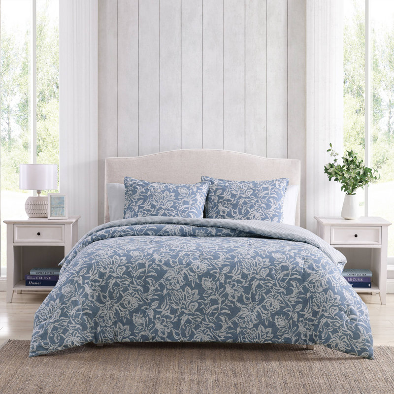 Ensemble d'édredon réversible en coton Nautica Tortola, Édredon pour très grand lit + 2 très grandes ta, Bleu