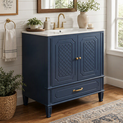 30 Inch Bathroom Vanity with Ceramic Sink, Multi‑Storage Bathroom Cabinet with Soft‑Closing Doors for Bathroom Space