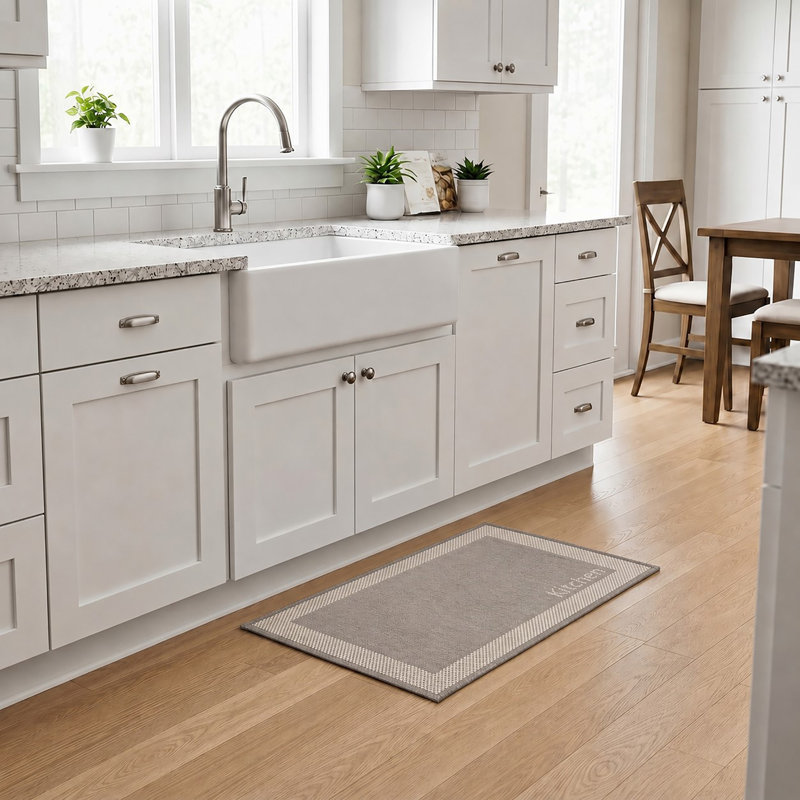 Two-Tone Beige Kitchen Mat 20x32, Rectangle 1'8" x 2'8", Beige