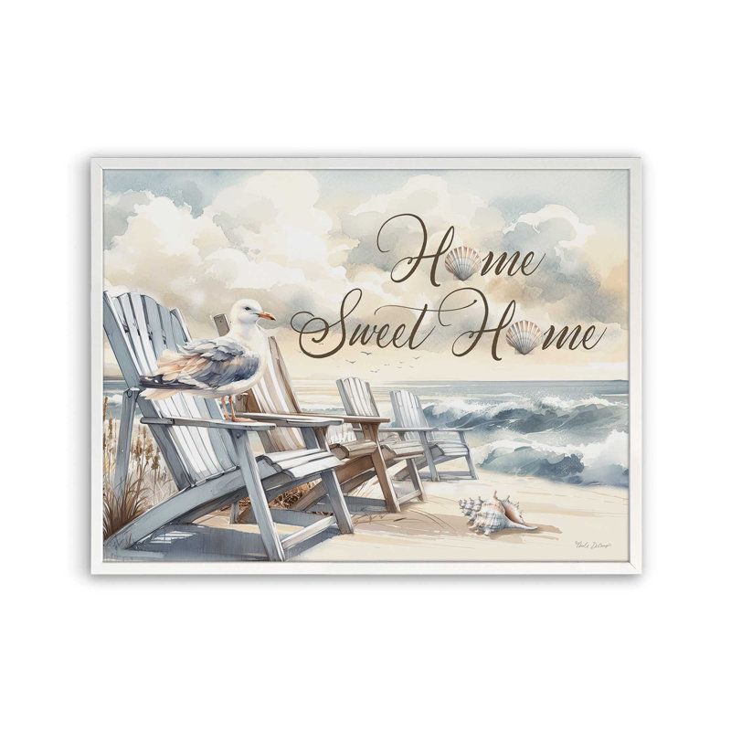 «Coastal Home Sweet Home» par Nicole DeCamp, reproduction d'art, L 48 x H 36, Blanc, Impression encadrée