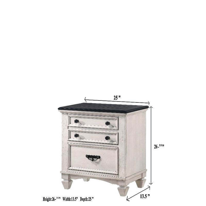Commode d'appoint beige avec surface en fausse planche et table de chevet en nickel noir
