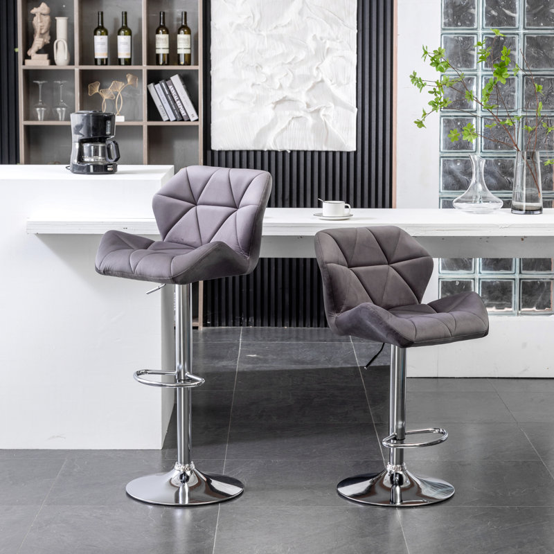 Tabouret de bar Breni Velvet Diamond, Gris