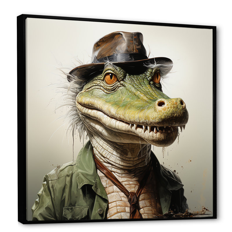 «Alligatorin» de campagne, art mural crocodile, H 30 po x l 30 po x P 1,5 po, Cadre flottant noir