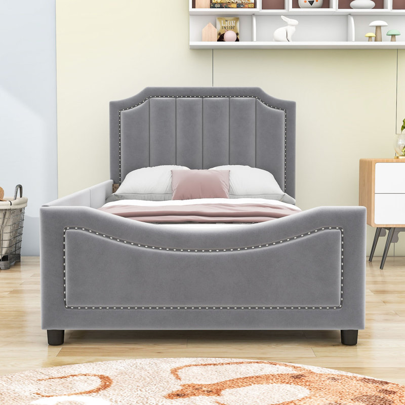 Twin Upholstered Daybed with Headboard, Gray