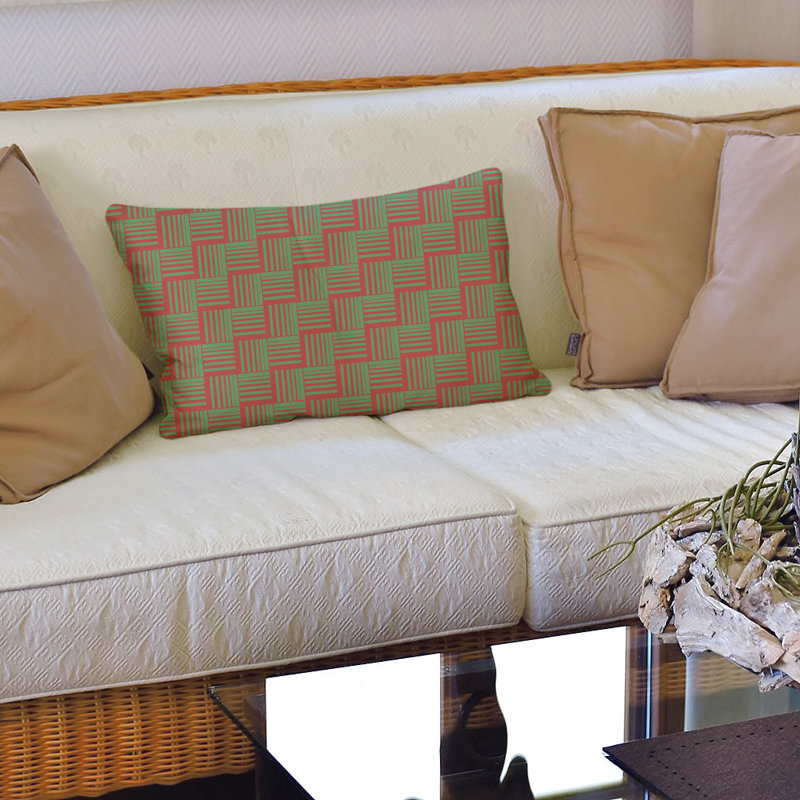 Coussin lombaire à chevrons 14 po, Vert foncé / rouge