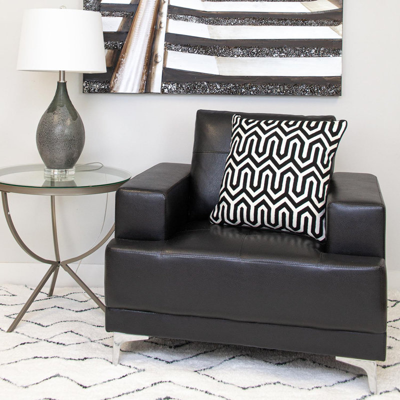 Black and White Geometric Embroidered Square Pillow 20" x 20"