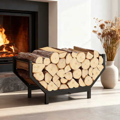 Heavy Duty Firewood Rack For Indoor And Outdoor Use, Large Capacity Rustproof Metal Log Holder With Curved Design For Fireplace And Fire Pit