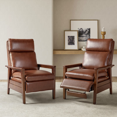 Branstetter 28.5" Wide Mid-Century Modern Faux Leather Recliner with Solid Wood Frame (Set of 2)