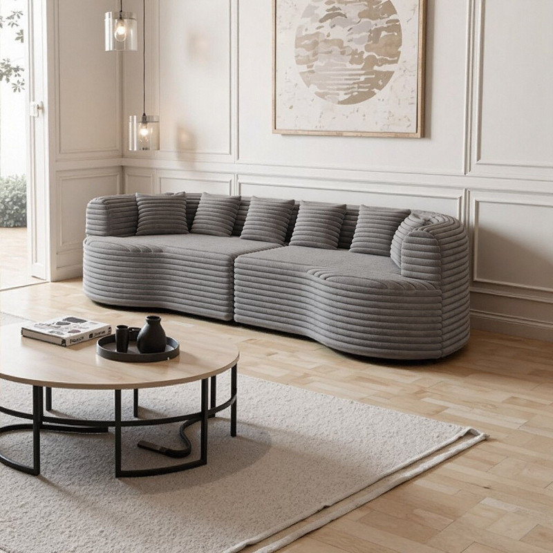 Canapé modulaire incurvé surdimensionné sans os Boneless, Gris