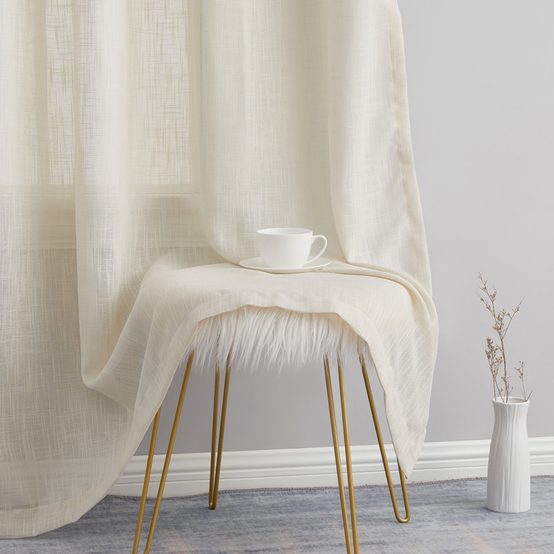Aleksander Faux Linen Semi Sheer Grommet Curtain Pair, 54" W x 54" L, Cream