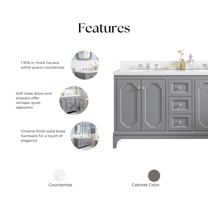 Queen 60" Double Bathroom Vanity Set with Mirror, Cashmere Gray