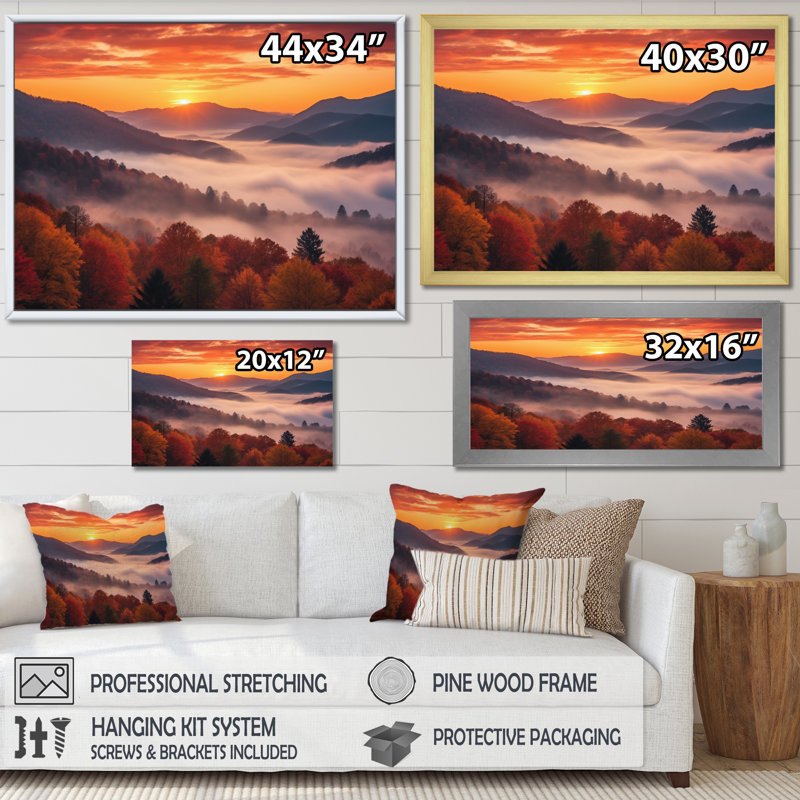 Tennessee Great Smoky Mountains Sunset II - Tennessee, art mural sur toile, Blanc, H 12 po x l 20 po