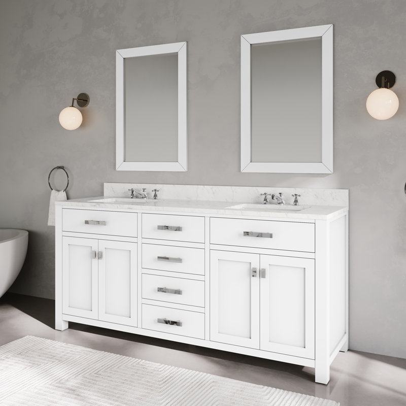 Minnetrista Bathroom Vanity with Marble Top, White, Chrome