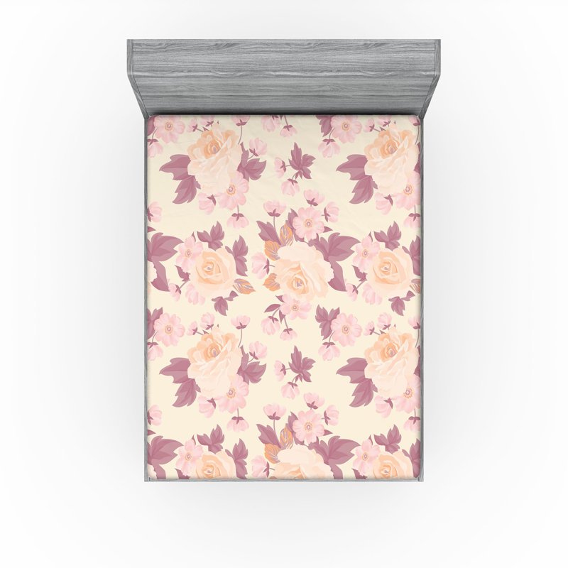 Drap-housse Ambesonne, Crème, rose séchée, rosé / floral, Drap-housse très grand californien