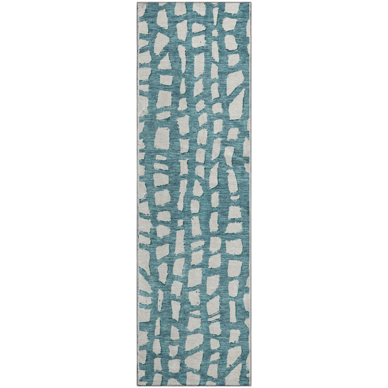 Premium Machine Washable Prisco Teal Rug, Runner 2'3" x 7'6"