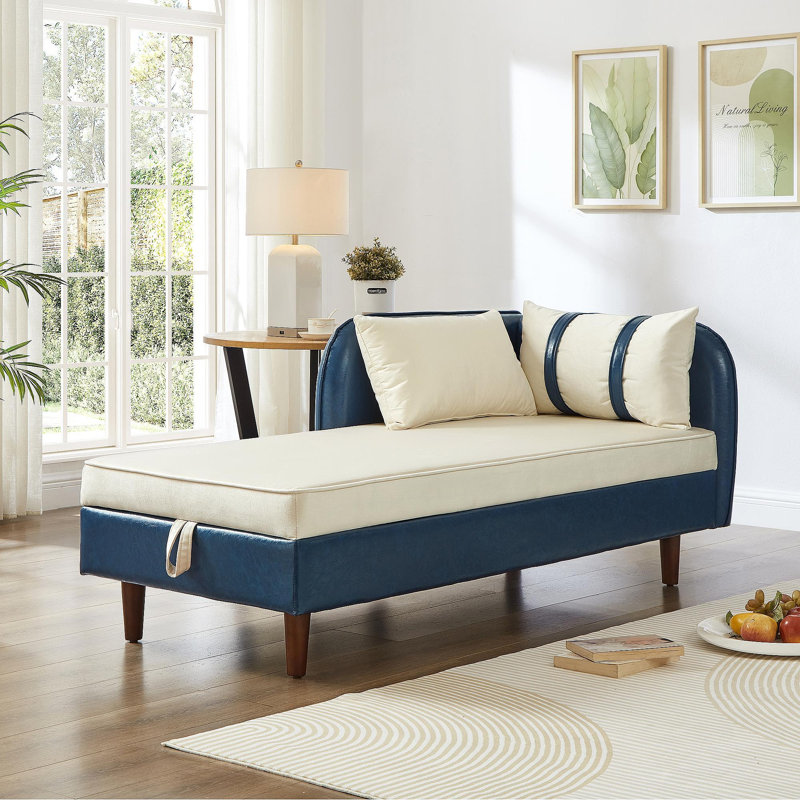 Canapé de rangement 65 po en polyuréthane bleu marine et beige, Beige/bleu