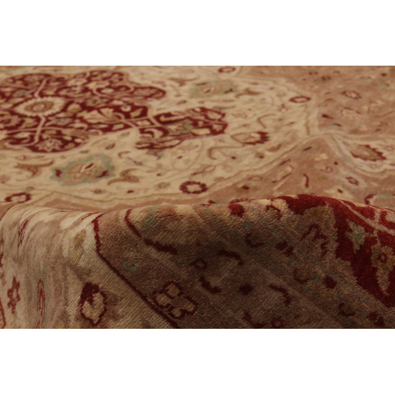 Tapis unique en laine noué à la main brun clair et brun style Oushak des années 2010 de 9 pi 2 po x 11 pi 9 po Quinneshia