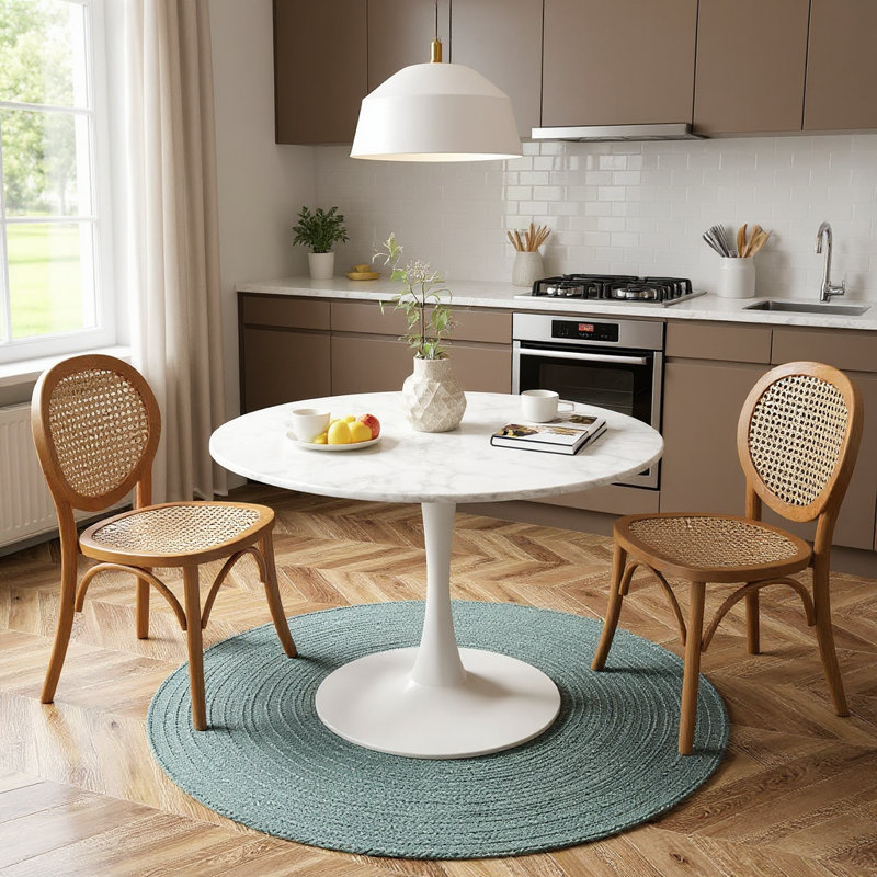 Table de salle à manger Indars, Marbre blanc, L 38,6 po x L 38,6 po