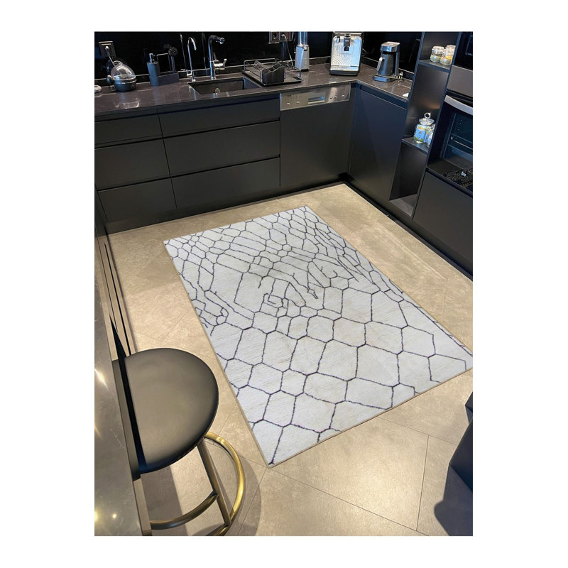Tapis tissé rayé à motif de losanges et lavable, Carré 3 pi 11 po