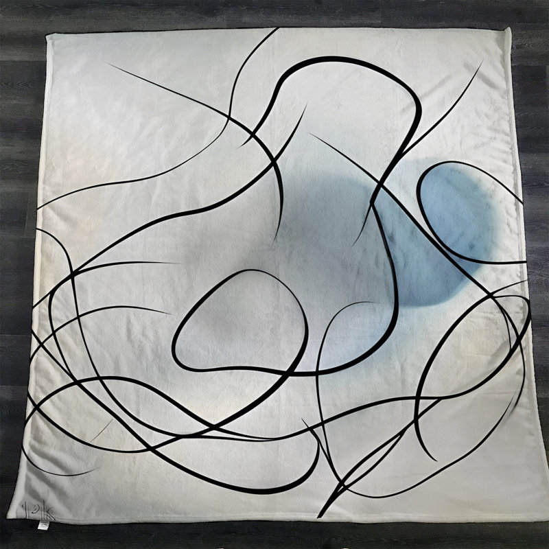 Throw Blanket, 51" W x 60" L, Abstract, Gray/Blue/Black
