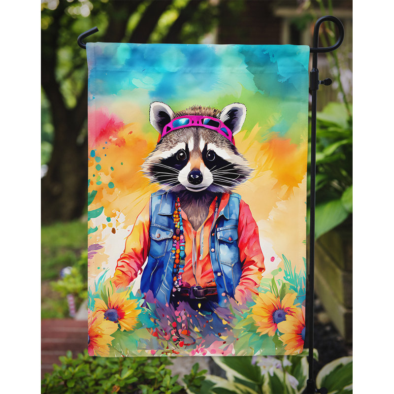 Drapeau de jardin hippie et raton laveur