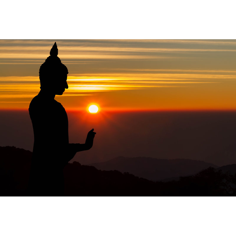 Silhouette Of Buddha Statue - Wrapped Canvas Print, 30cm H x 46cm W x 3.8cm D
