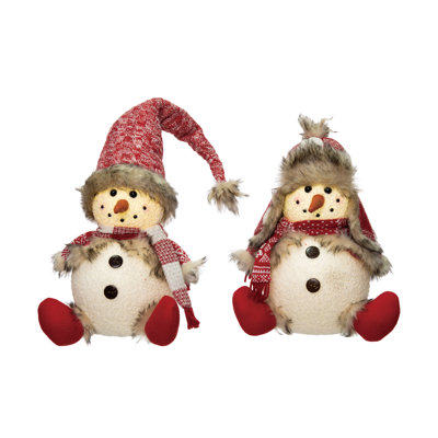  Plush Light Up Quilty Snowman Sitter Set of 2 Christmas Home Decorations