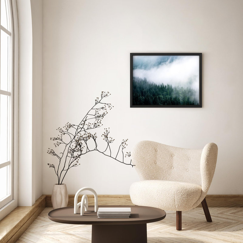 Forêt verte enveloppée de brouillard épais, Illustration moderne, petit décor, œuvre d'art moderne, Noir, H 11 po x l 14 po