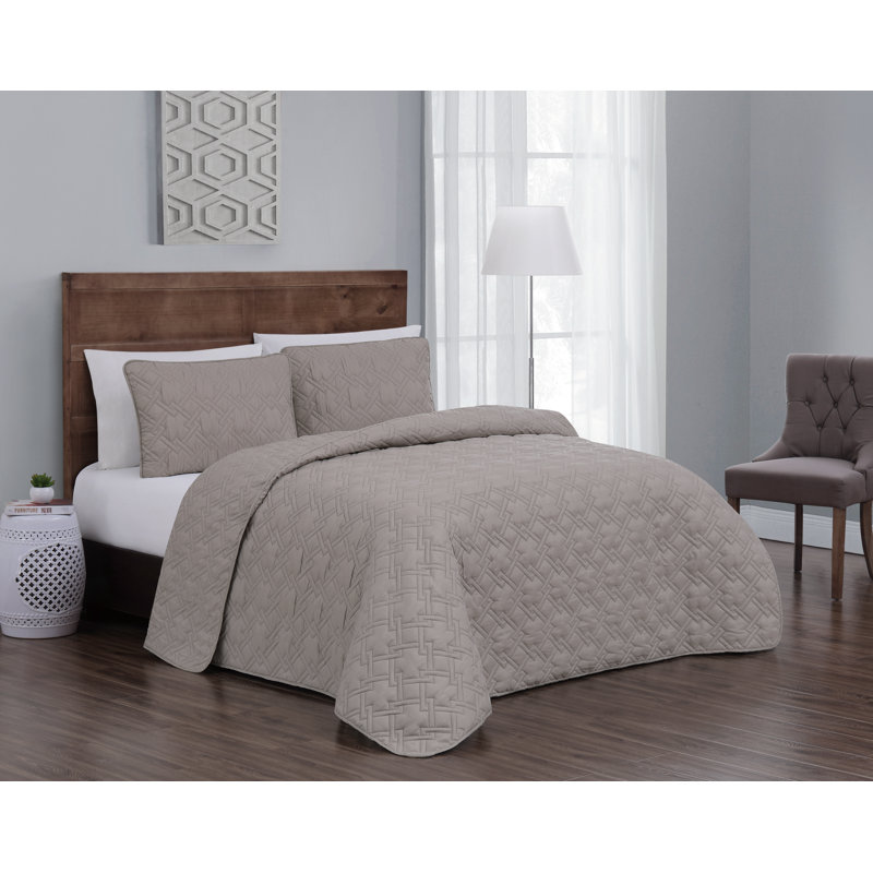 Ensemble de courtepointe , Gris clair, Courtepointe pour lit simple + 1 taie décorative 