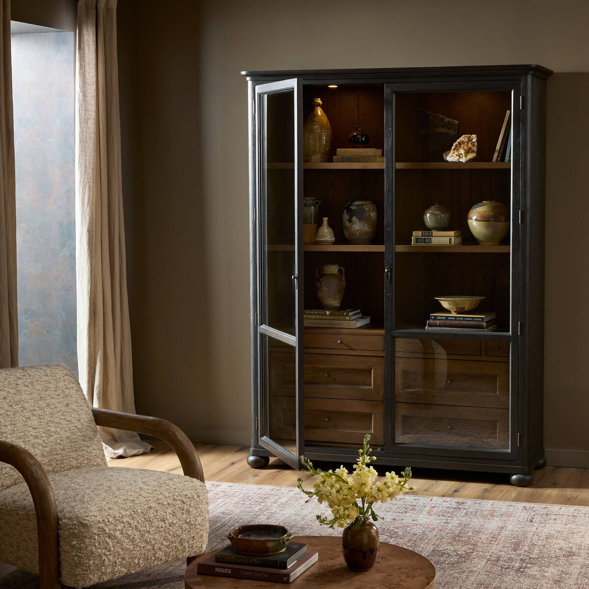 Sussex Wide Cabinet, Smoked Black