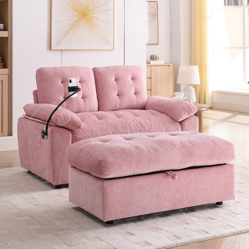 Canapé de loisirs avec dossier réglable manuellement et repose-pieds, Pink