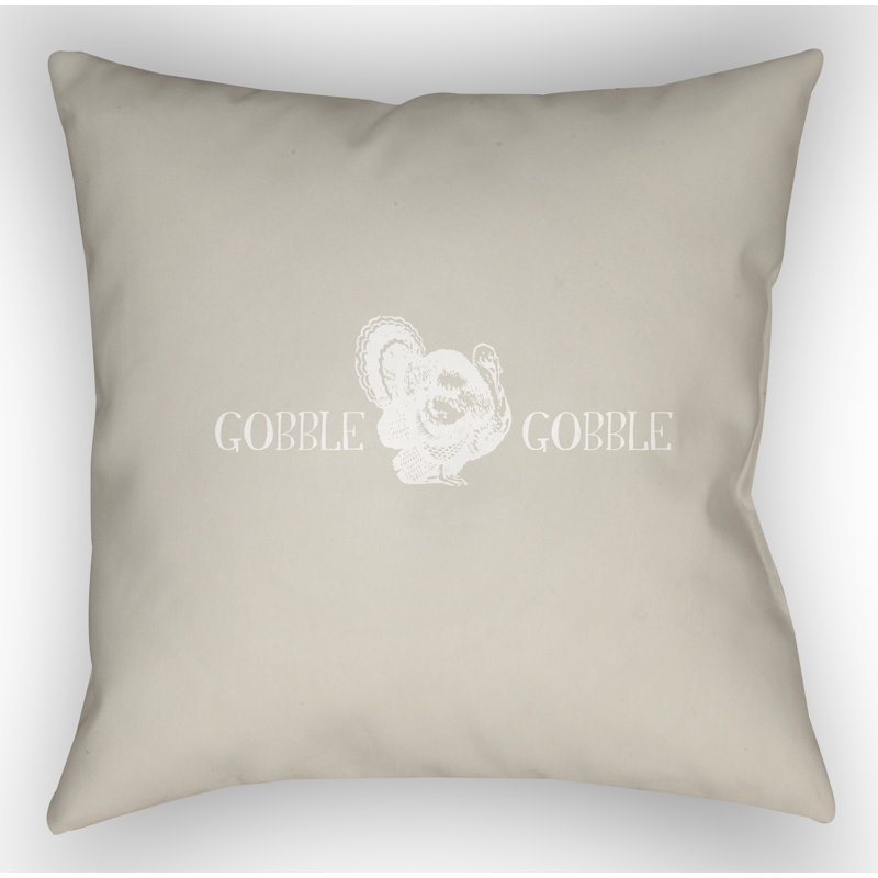 Gobble Square Indoor/Outdoor Throw Pillow, 20" H x 20" W x 4" D, Beige/White