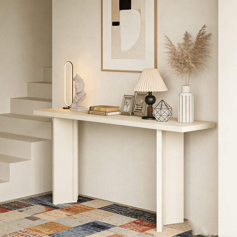 Console avec placage de pin et pieds géométriques, Beige