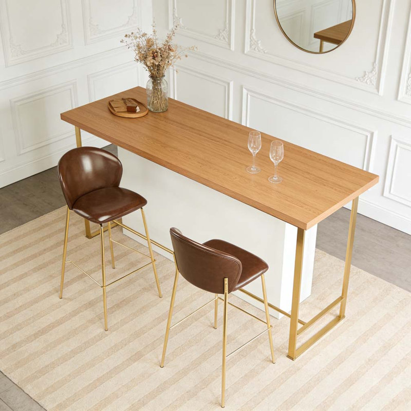 Tabouret de bar rembourré, Brun foncé, or